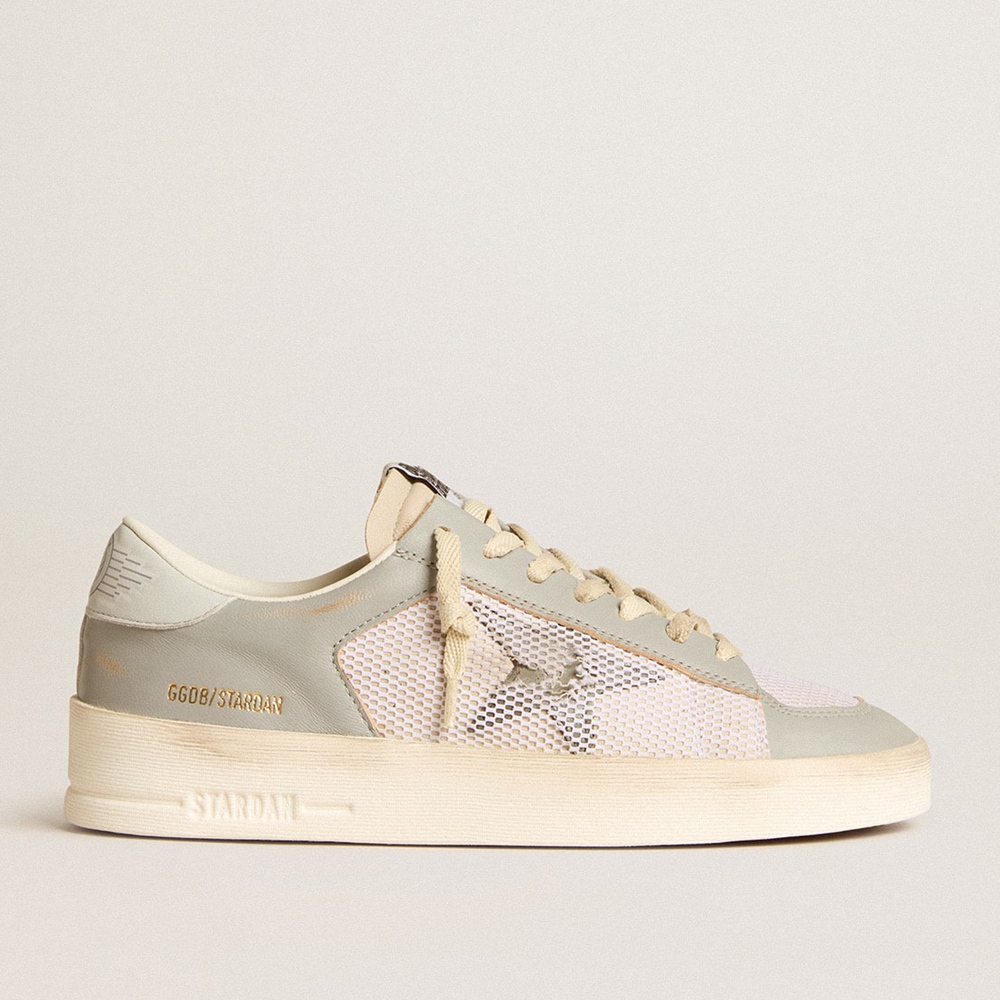 Golden Goose Stardan Sneakers In Gray Nappa Leather And White Mesh With Gray Leather Star GWF00370.F005978.10973