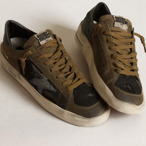 Golden Goose Stardan Sneakers In Military Green Nubuck And Black Mesh With White Star GMF00370.F003776.81934