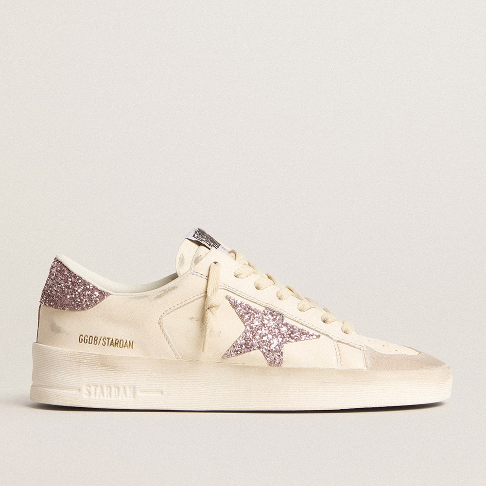 Golden Goose Stardan Sneakers In Nappa And Suede With Pink Glitter Star And Heel Tab GWF00667.F005976.10310