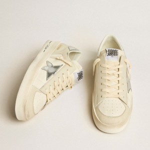 Golden Goose Stardan Sneakers In Nappa Leather With Silver Mirror-effect Star And Heel Tab GMF00128.F005240.11678