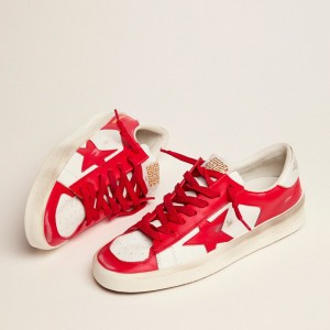 Golden Goose Stardan Sneakers In White And Red Leather GMF00128.F002186.10350