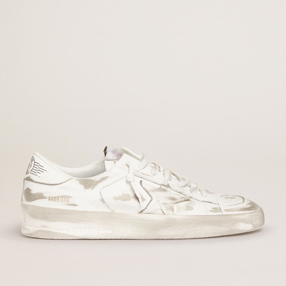 Golden Goose Stardan Sneakers In White Leather With Distressed Effect GMF00128.F000568.10100