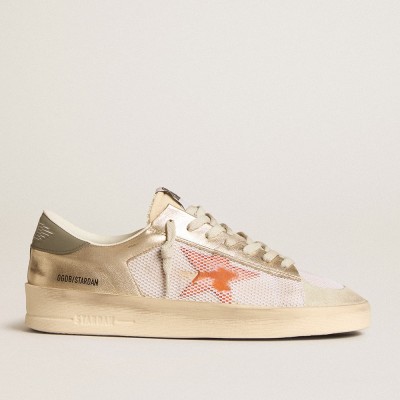 Golden Goose Stardan Sneakers In White Mesh With Orange Star And Platinum Leather Inserts GMF00370.F006047.82692