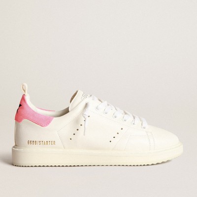 Golden Goose Starter Sneakers In White Nappa Leather With Pink Suede Heel Tab GWF00127.F003738.11322