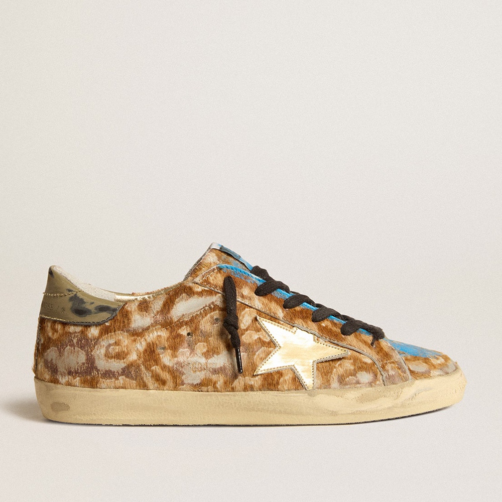 Golden Goose Super-Star LAB Sneakers Sneakers In Leopard Pony Skin With Gold Star And Gray Heel Tab GWF00101.F003578.81879