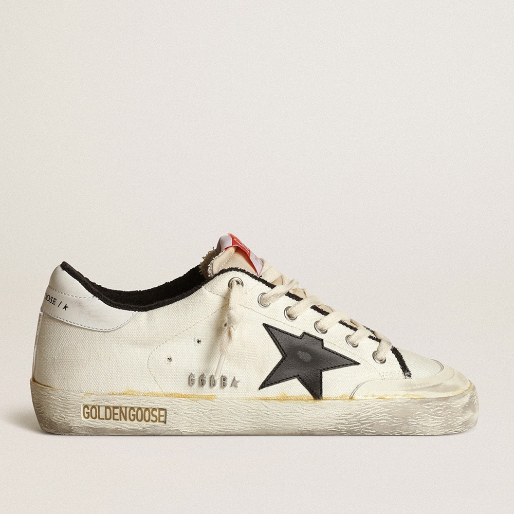 Golden Goose Super-Star LTD Sneakers In Beige Canvas With Black Star GMF00396.F003415.15365