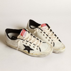 Golden Goose Super-Star LTD Sneakers In Beige Canvas With Black Star GWF00396.F003415.15365