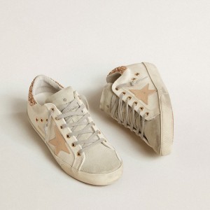 Golden Goose Super-Star LTD Sneakers In Canvas With Sand Star And Glitter Heel Tab GWF00101.F003895.11337