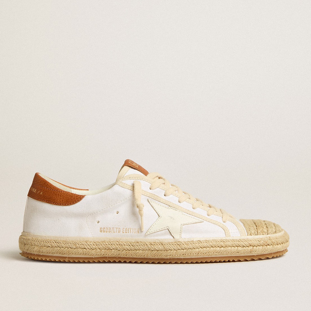 Golden Goose Super-Star LTD Sneakers In Canvas With White Leather Star And Raffia Toe GMF00101.F005083.11621