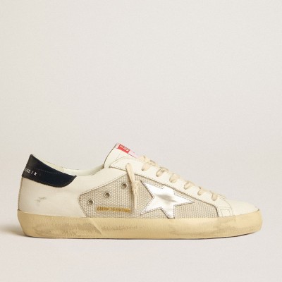 Golden Goose Super-Star LTD Sneakers In Mesh And Leather With Silver Star And Blue Heel Tab GMF00665.F005180.10735