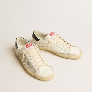 Golden Goose Super-Star LTD Sneakers In Mesh And Leather With Silver Star And Blue Heel Tab GMF00665.F005180.10735