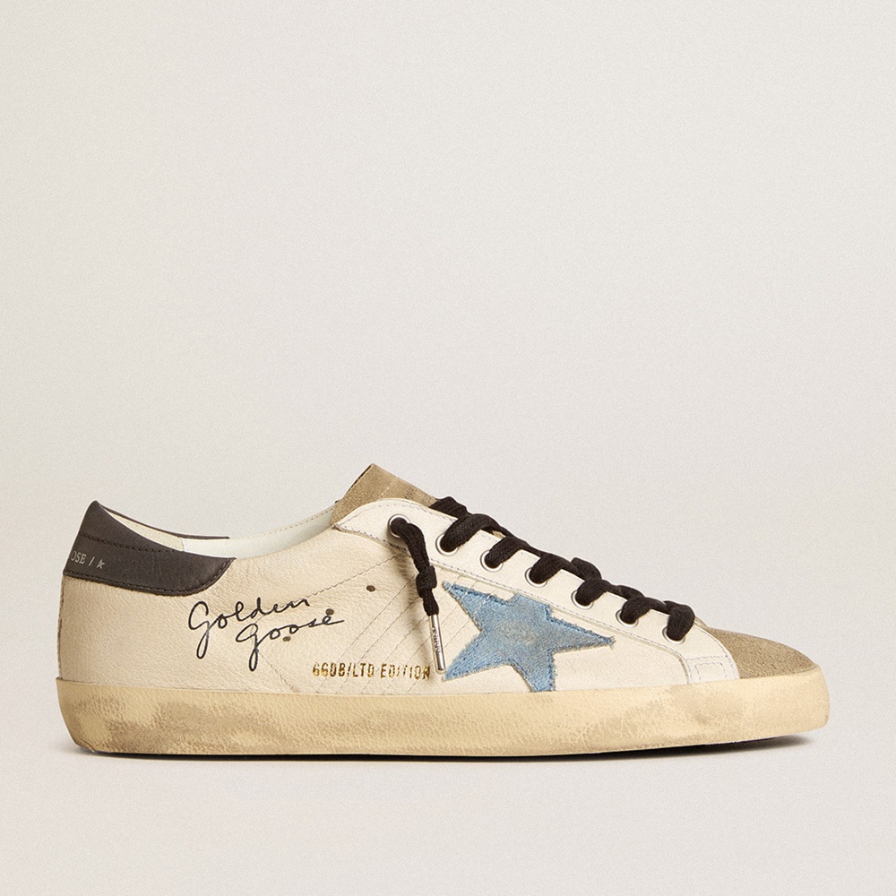 Golden Goose Super-Star LTD Sneakers In Nappa With Denim Star And Gray Leather Heel Tab GMF00101.F005994.82675