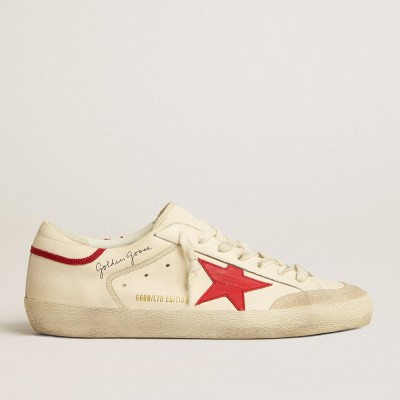 Golden Goose Super-Star LTD Sneakers In Nappa With Red Leather Star And Pearl Suede Toe GMF00107.F005169.82500