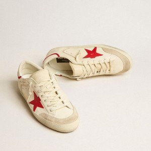 Golden Goose Super-Star LTD Sneakers In Nappa With Red Leather Star And Pearl Suede Toe GMF00107.F005169.82500