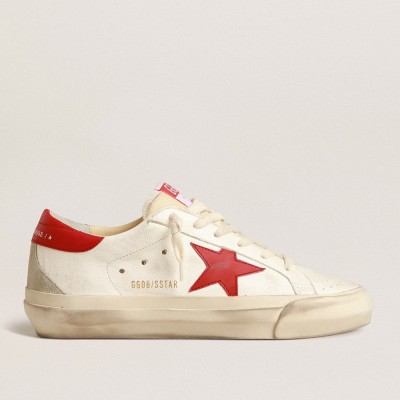 Golden Goose Super-Star LTD Sneakers In Nappa With Red Star And Heel Tab GWF00450.F004084.11374