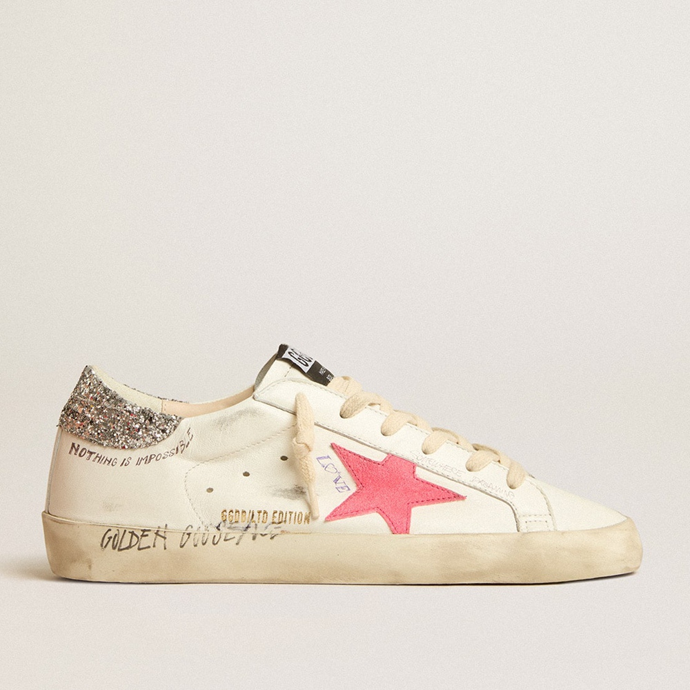 Golden Goose Super-Star LTD Sneakers With Fluorescent Lobster Suede Star And Glitter Heel Tab GWF00101.F005255.11682