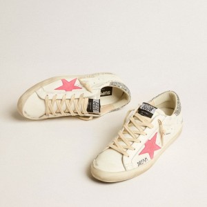 Golden Goose Super-Star LTD Sneakers With Fluorescent Lobster Suede Star And Glitter Heel Tab GWF00101.F005255.11682