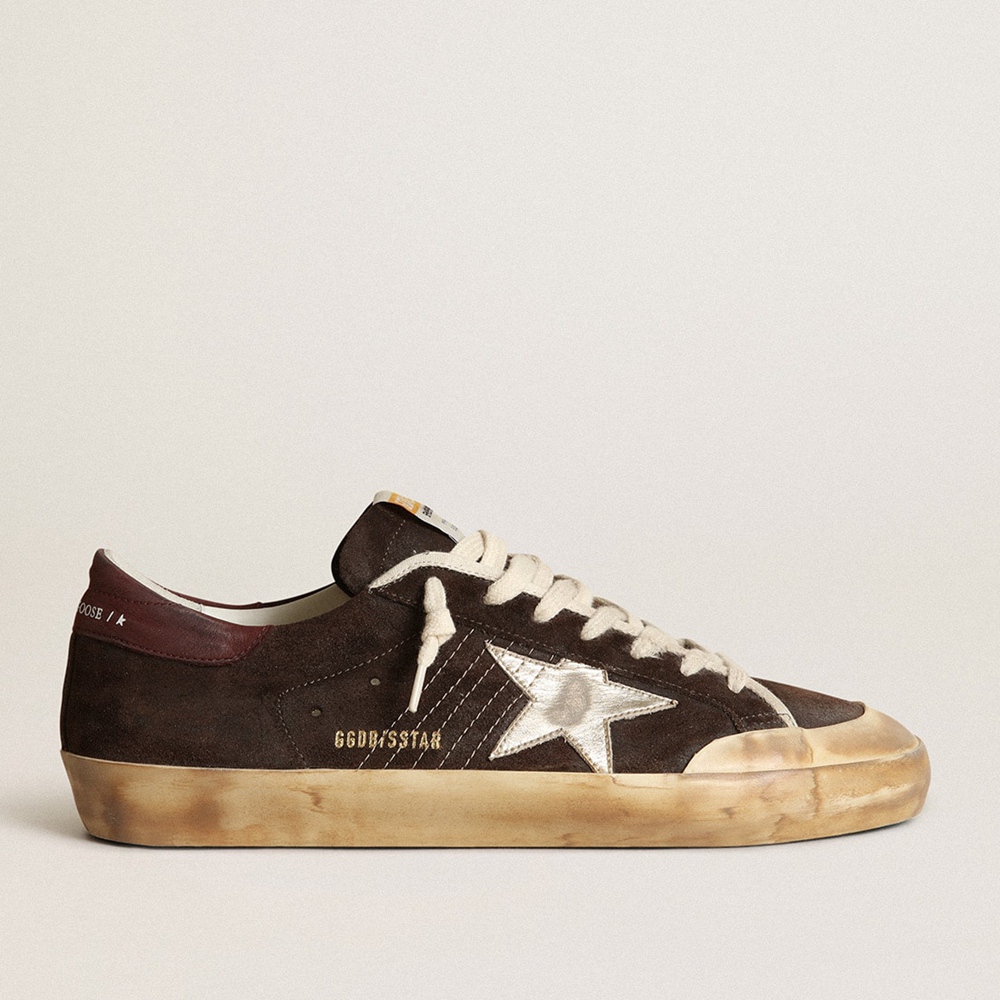 Golden Goose Super-Star Penstar Sneakers In Brown Suede With A Platinum Star GMF00107.F003375.55493