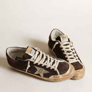 Golden Goose Super-Star Penstar Sneakers In Brown Suede With A Platinum Star GMF00107.F003375.55493