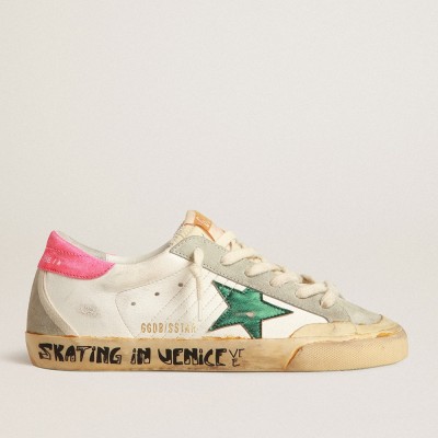 Golden Goose Super-Star Penstar Sneakers With Green Star And Fluorescent Lobster Heel Tab GWF00175.F004050.82135