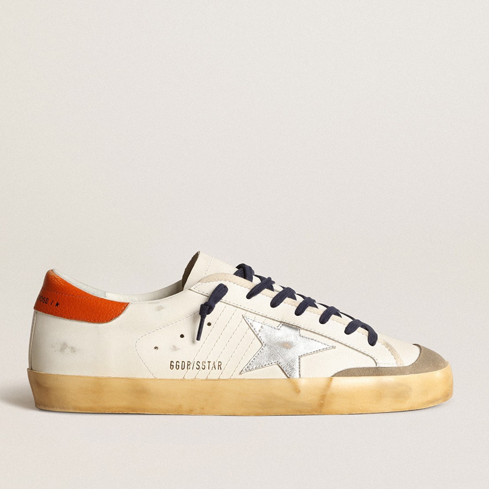 Golden Goose Super-Star Penstar Sneakers With Silver Star And Orange Heel Tab GMF00107.F004029.11367