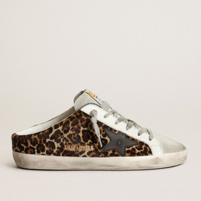 Golden Goose Super-Star Sneakers Sabot Sneakers In Leopard Print Pony Skin With Black Star GWF00110.F003380.80189