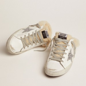 Golden Goose Super-Star Sabot Sneakers In White Leather And Shearling Lining GWF00110.F002306.10224