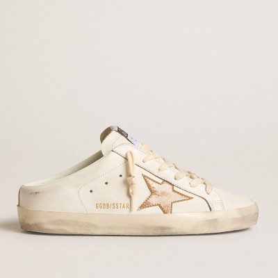 Golden Goose Super-Star Sabots Sneakers In Leather With Plasticized Gold Glitter Star GWF00110.F005888.10272