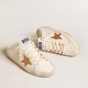 Golden Goose Super-Star Sabots Sneakers In Leather With Plasticized Gold Glitter Star GWF00110.F005888.10272