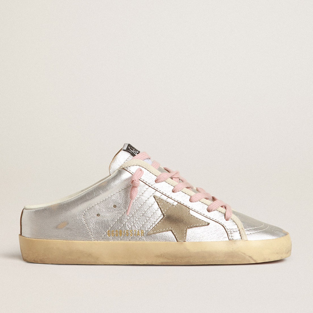 Golden Goose Super-Star Sabots Sneakers In Silver Metallic Leather With Suede Star GWF00110.F004046.70216