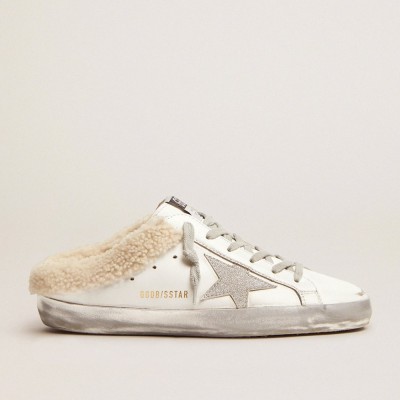 Golden Goose Super-Star Sabots Sneakers In White Leather With Shearling Lining GWF00110.F001724.10224