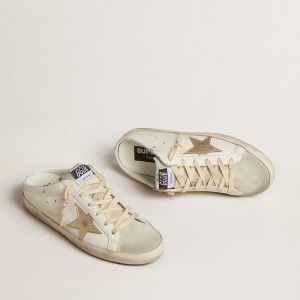 Golden Goose Super-Star Sabots Sneakers With Platinum Star And Ice-gray Suede Tongue GWF00110.F005347.11702