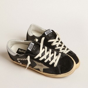 Golden Goose Super-Star Sneakers In Black Leather And Suede With Silver Studs GWF00470.F004020.90367