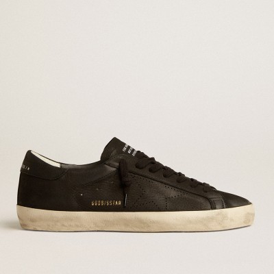 Golden Goose Super-Star Sneakers In Black Nubuck With Perforated Star And Black Nubuck Heel Tab GMF00105.F005223.90100