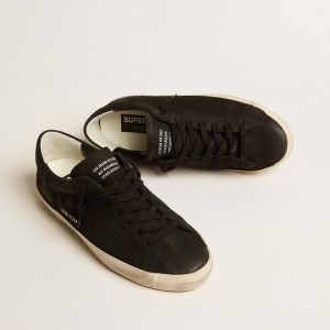 Golden Goose Super-Star Sneakers In Black Nubuck With Perforated Star And Black Nubuck Heel Tab GMF00105.F005223.90100