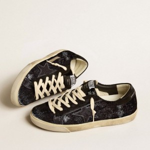 Golden Goose Super-Star Sneakers In Black Velvet And Suede With Black Suede Star GMF00666.F005195.90100