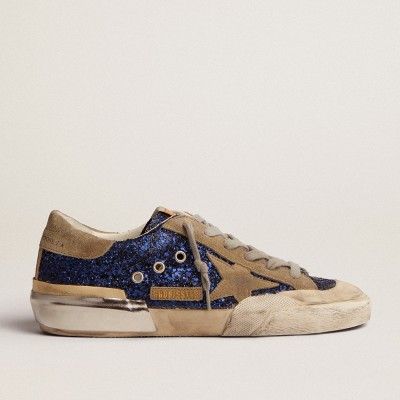 Golden Goose Super-Star Sneakers In Blue Glitter With Dove Gray Suede Star GWF00107.F002741.81593