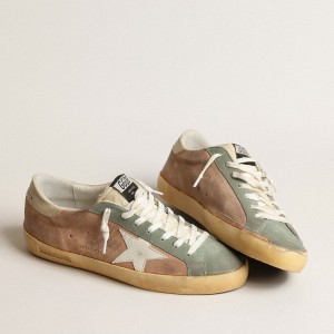 Golden Goose Super-Star Sneakers In Brown And Green Suede With White Nappa Leather Star GMF00101.F004028.82123