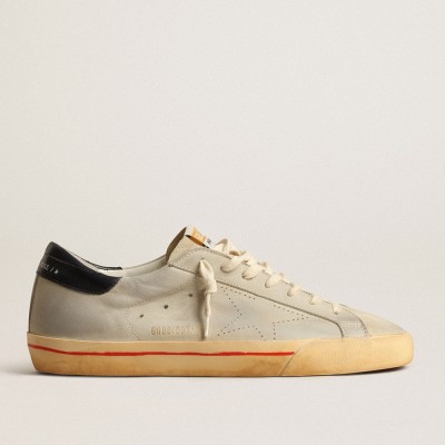 Golden Goose Super-Star Sneakers In Gray Nubuck With Perforated Star And Blue Heel Tab GMF00105.F004031.60400