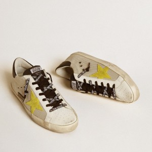 Golden Goose Super-Star Sneakers In Mesh With Yellow Suede Star And Black Leather Heel Tab GMF00101.F000345.80305