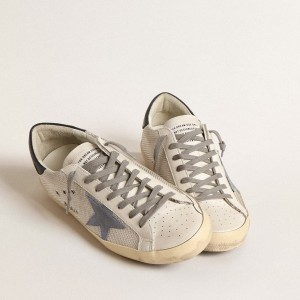 Golden Goose Super-Star Sneakers In Pale Silver Mesh With Light Blue Suede Star GMF00101.F004587.82295