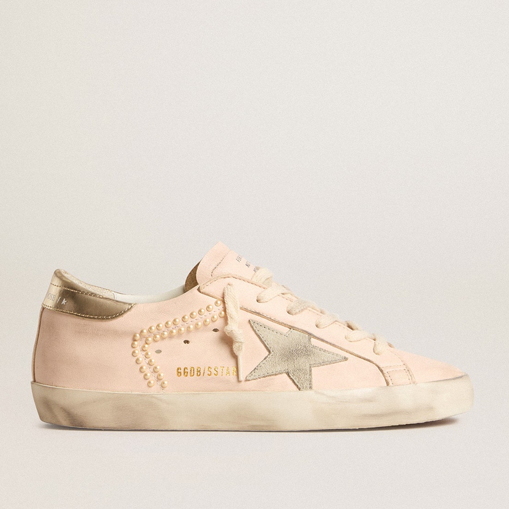 Golden Goose Super-Star Sneakers In Pink Nappa With Ice-gray Star And Platinum Heel Tab GWF00101.F005968.25733