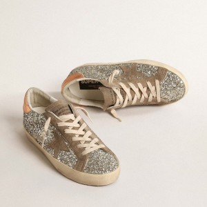 Golden Goose Super-Star Sneakers In Platinum Glitter With Dove-gray Suede Star GWF00101.F004490.65186