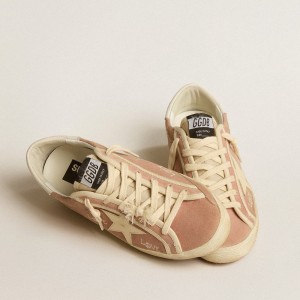 Golden Goose Super-Star Sneakers In Powder-pink Suede With Cream Leather Star GWF00101.F005272.25703