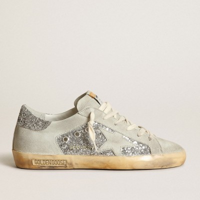 Golden Goose Super-Star Sneakers In Silver Glitter With Ice-gray Star And Inserts GWF00103.F003401.60369