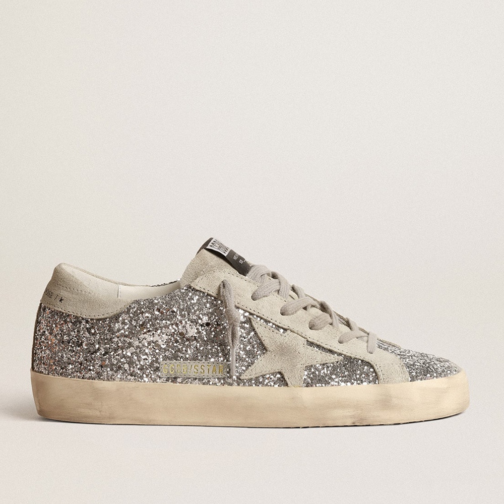 Golden Goose Super-Star Sneakers In Silver Glitter With Ice-gray Suede Star GWF00101.F000416.70136