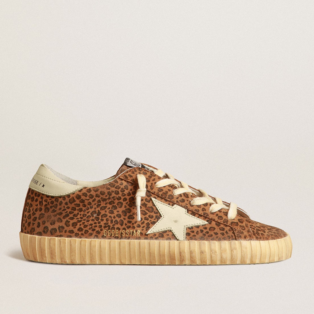 Golden Goose Super-Star Sneakers In Suede With Leopard Print And Cream Leather Star GWF00101.F004087.82149