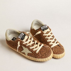 Golden Goose Super-Star Sneakers In Suede With Leopard Print And Cream Leather Star GWF00101.F004087.82149