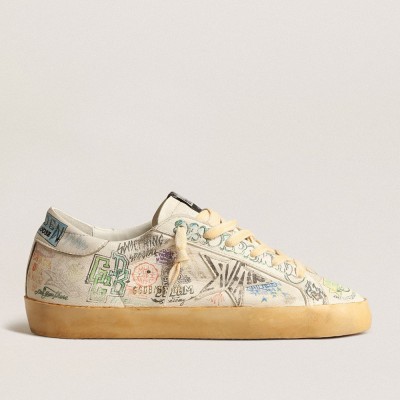 Golden Goose Super-Star Sneakers In White Nappa With All-over Multicolor Graffiti GMF00101.F004085.10262