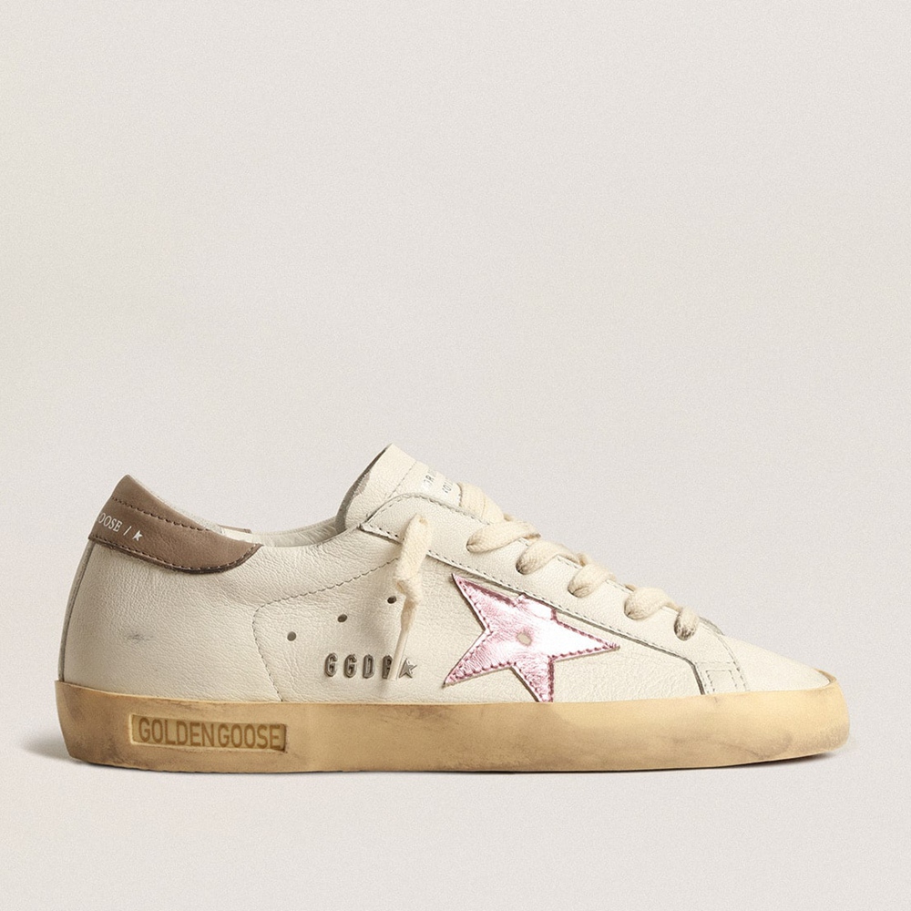 Golden Goose Super-Star Sneakers In White Nappa With Pink Metallic Leather Star GWF00101.F004065.11373